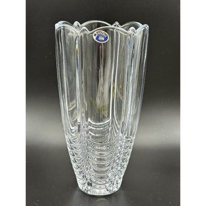 Czech Republic Bohemian Scalloped Top Ribbed Crystal‎ Clear Vase 10" Art Deco